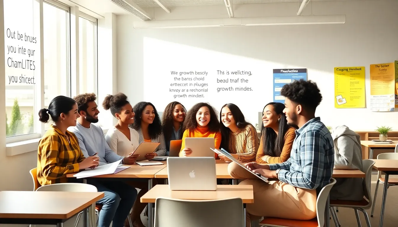 diverse students collaborating in a modern classroom.