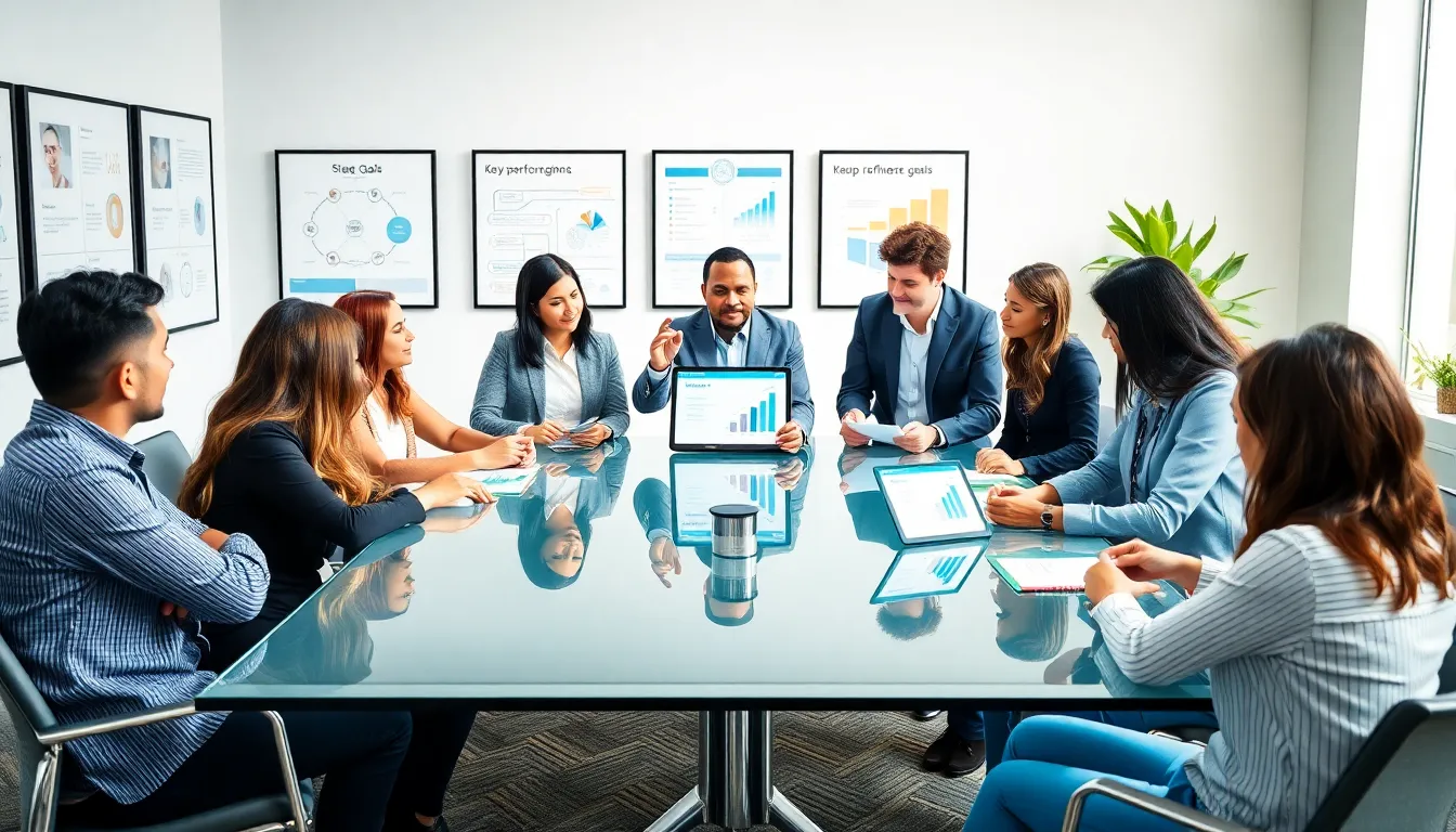 diverse professionals collaborating in a modern office setting.